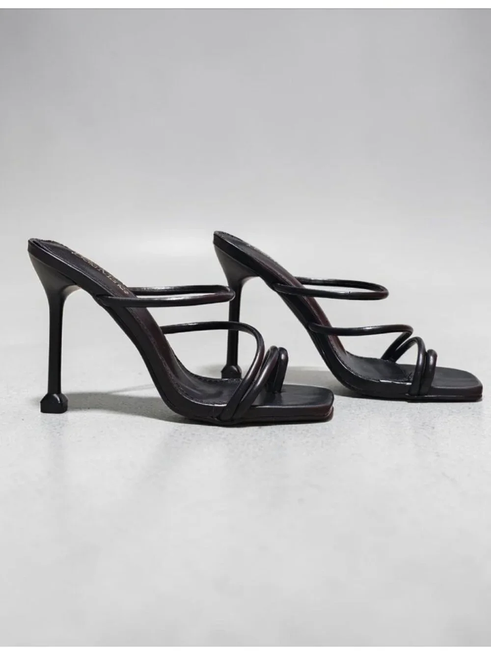 Strappy Black High Heel Sandals With Square Toe & Stiletto Design Bella Marie